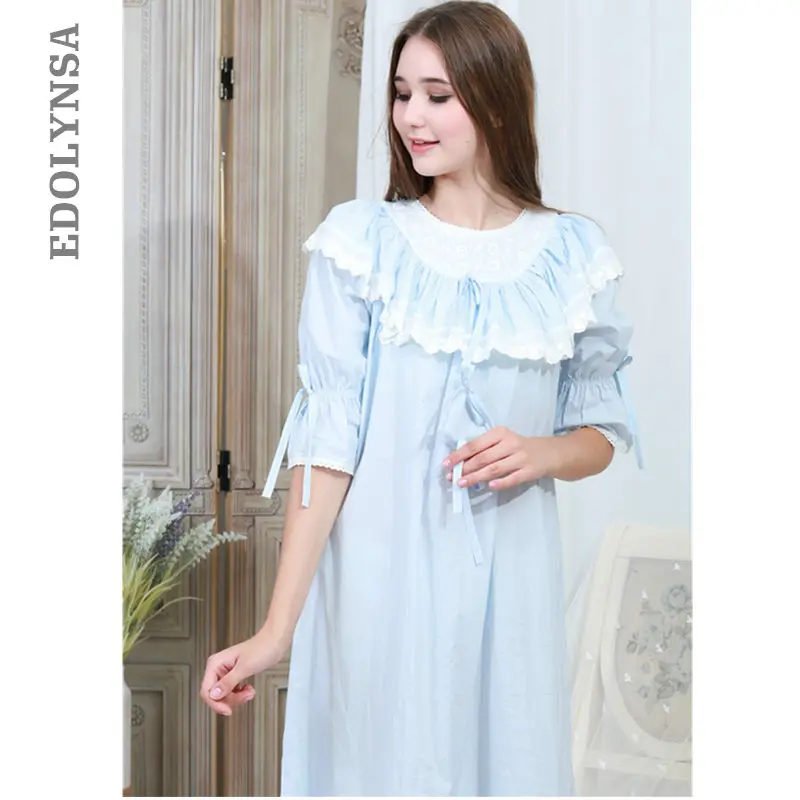 Осенняя пижама в викторианском стиле, женская ночная рубашка большого размера, длинная ночная рубашка с оборками, белая кружевная хлопковая Ночная одежда, домашнее платье T317