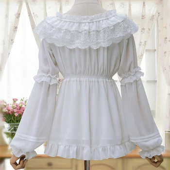 

Princess sweet lolita original long sleeved Chiffon Lolita shirt new spring arrival off - shoulder shirt ZJY012