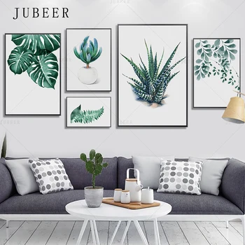

JUBEER Watercolor Leaves Posters and Prints Wall Art Canvas Painting Green Plant Nordic Style Decorative Picture For Living Room