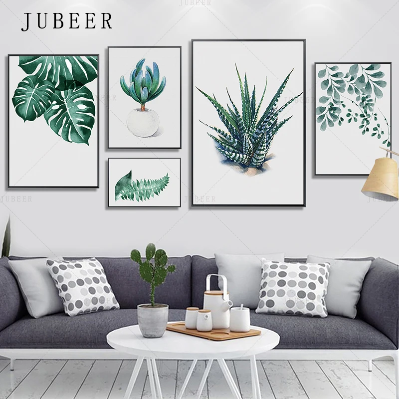 JUBEER акварельные листья плакаты и принты настенная живопись холст зеленый