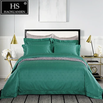 

HS Luxury Green Jacquard 4pcs Bedding Sets Jane European Style Duvet Cover Bed Sheets Queen King Size Double Cotton Bedclothes