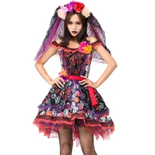 Хэллоуин Cos Роза Череп Печатный призрак невесты Пасхальный карнавальный костюм зомби невесты сценический персонаж представление дьявол девушка одежда для игр
