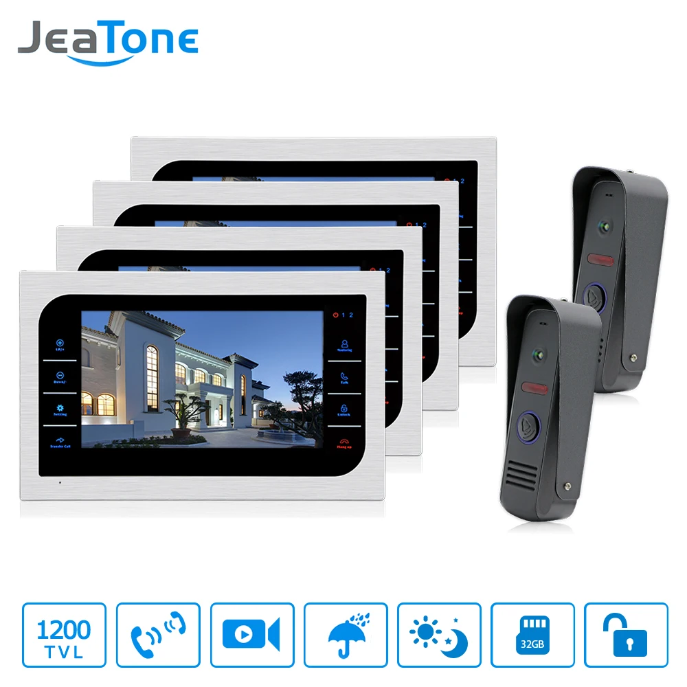 JeaTone 10 "TFT проводной видеодомофон Системы 1200TVL высокое Разрешение Камера сенсорные клавиши Home безопасности, видео звонок Системы