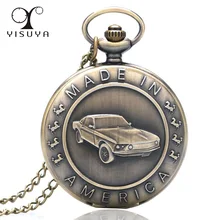 Новинка, модные бронзовые кварцевые карманные часы Mustang с рисунком автомобиля и цепочкой, подарок на день рождения для мужчин и мальчиков, подарочная сумка