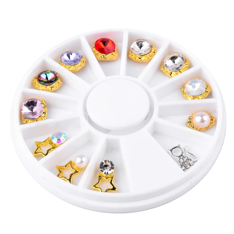 

Creative Alloy Pearl Nail Art Decoration 12pcs/Box Wheel 3D Beauty Salon Charm DIY Nail Rhinestone Accessories Wheel