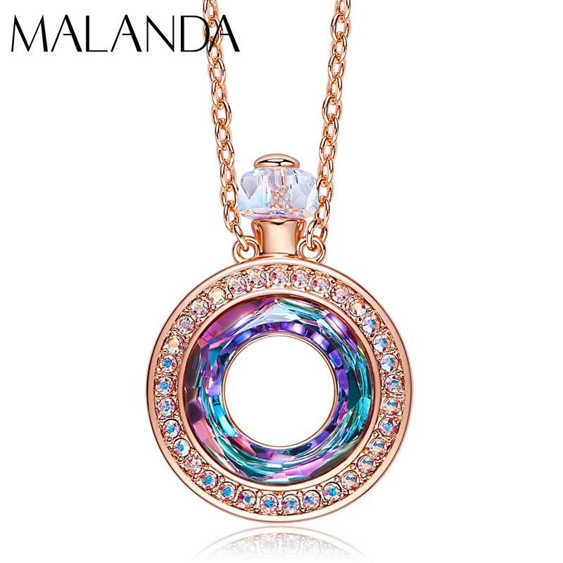 

Malanda New Fashion Perfume Bottles Necklaces For Women Round Crystals From SWAROVSKI Necklaces Body Wedding Party Jewelry Gift