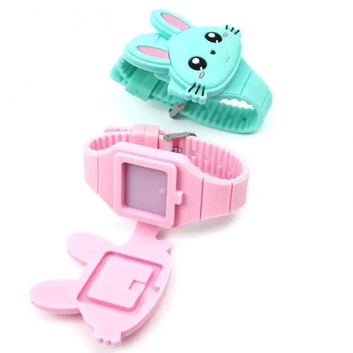 1 шт. Детские светодиодные электронные часы силиконовый ремешок мультфильм кролик флип чехол наручные часы прекрасный подарок FDC99