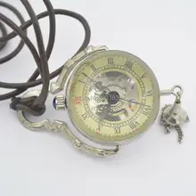 Прозрачная SilverTone с хрустальным шаром дизайн Заводной механический карманные часы+ кожаная цепочка хороший подарок цена H047