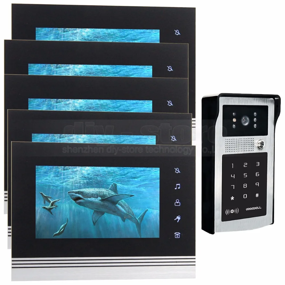 DIYSECUR 7 inch Touch Button Video Door Phone Intercom Doorbell IR Night Vision HD 300000 Pixels RFID Keypad Camera 1V5