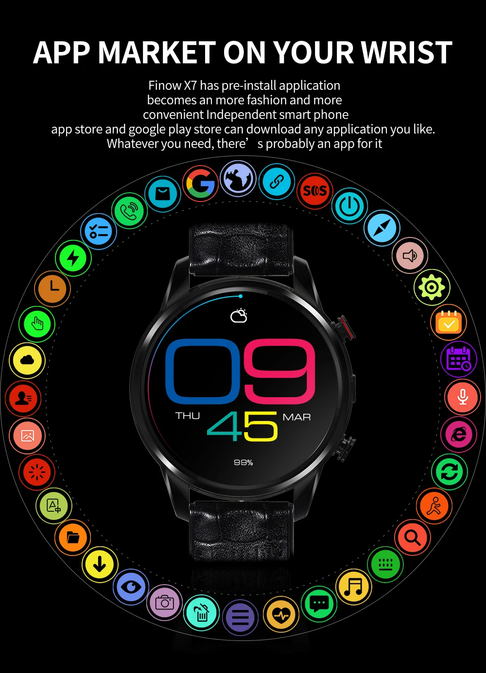 Finow X7 4G Смарт-часы 1,39 дюймов AMOLED 400*400 дисплей gps/ГЛОНАСС четырехъядерный 16 Гб 600 мАч гибридный кожаный ремешок Смарт-часы для мужчин