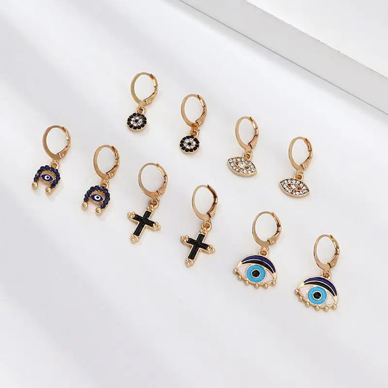 Кристалл глаз Крест счастливый кулон женский комплект серег-колец защита от зла модные ювелирные изделия