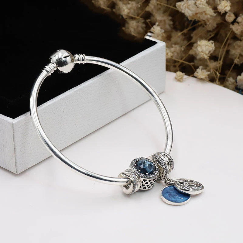 

2019Real 925 Sterling Silver Original Starry Fairy Tales Pan Bracelet Set Clear CZ Fit Women Bangle Bead Charm DIY Jewelry