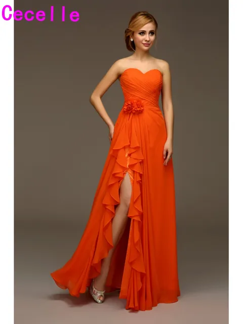 2017 Real Orange Beach Bridesmaids Dresses Chiffon Y Side 2017 Real Orange Beach Bridesmaids Dresses Chiffon Y Side Sweetheart Flowers Boho Wedding Bridesmaid Robes