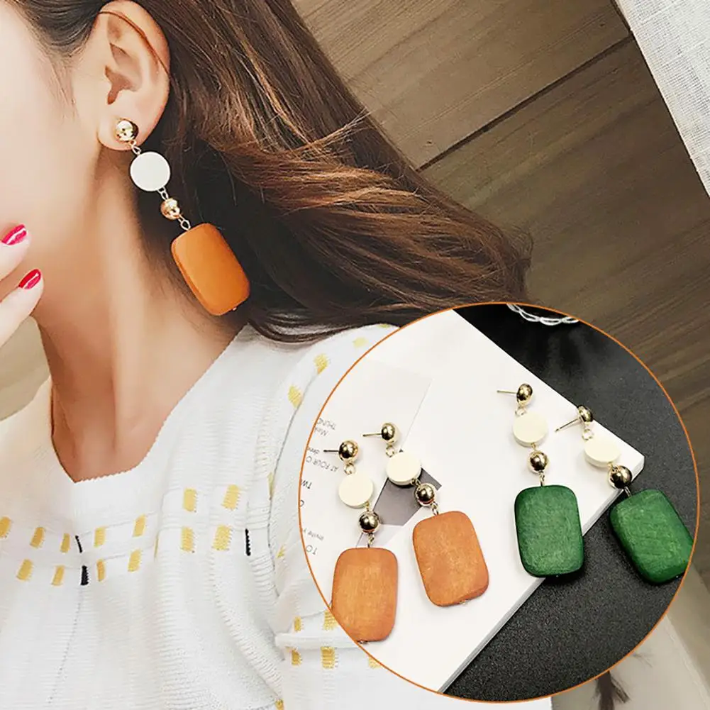 Statement DIY Wooden Geometric Square Round Dangle Jewelry Women Retro Earrings new | Украшения и аксессуары