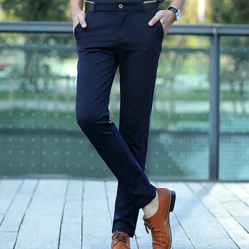 2019 модные мужские брюки Slim Fit деловые повседневные мужские брюки размер 28-38 маленькие стрейч брюки мужские