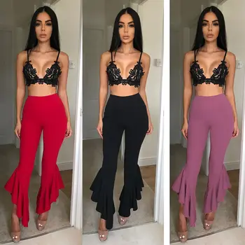 

HIRIGIN Newest Women Loose Stretch High Waist Wide Leg Casual Long Flare Pants