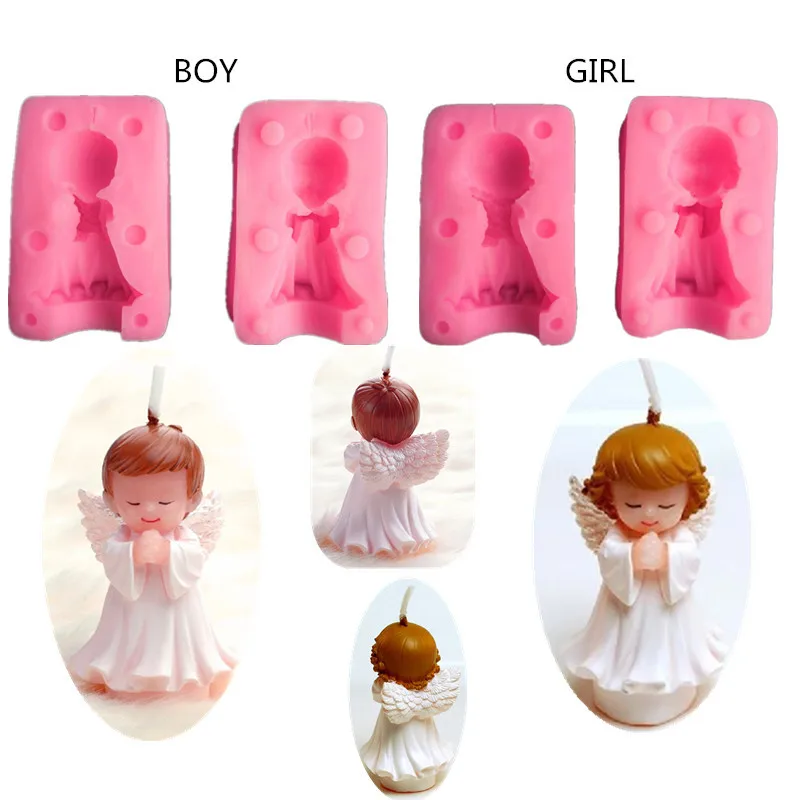 

NEW Silicone Fondant Molds Little Boy Girl Silicone 3D Angel Praying Silicone Candle Mold Baby Party Fondant Cake Decorating