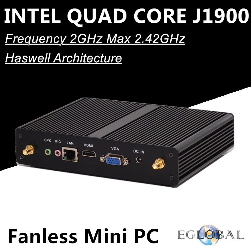 

Eglobal Intel Quad Core Fanless Mini PC J1900 Max 2.42GHz Intel HD Graphics 1080P HTPC TV Box Windows Computer Linux Micro PC