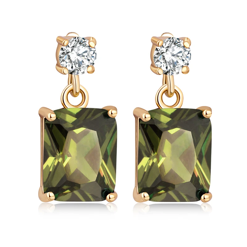 

Nice Rectangle Red Garnet Purple Zircon Crystal Gold Color Dangle Earring For Women M03-ERZ0296