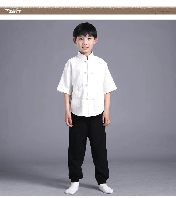 Лен мужской дети Китайский Ming костюм рубашка + Штаны мальчик китайский туника костюм Тан китайский костюм кунг-фу костюм одежда 18