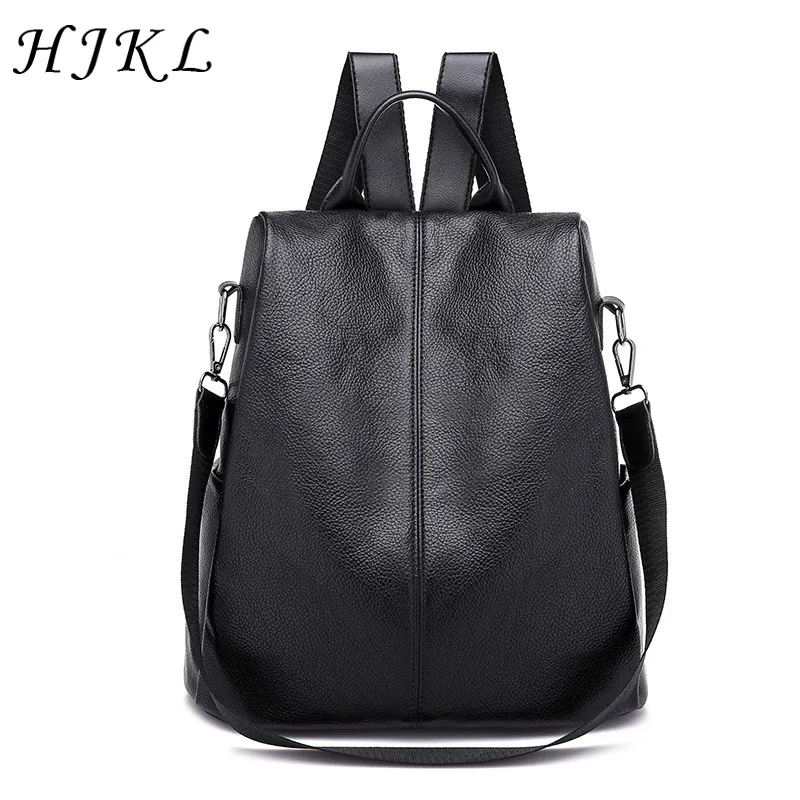 

Anti Theft Backpack PU Leather Travel Backpacks Solid Hidden Zipper Shoulder Bags Large Capacity School Bag for Women 2019 Black