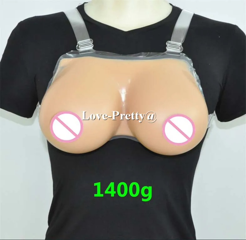 

1400G Realistic Breast Form Fake Boob Silicone Crossdresser Mastectomy TV TG Bra Straps E Cup