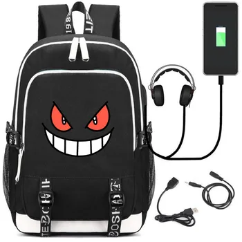 

Pikachu Gengar GO Sun Game Backpack Rucksack Bag w/USB Fashion Port / Lock / Headphone interface Student Book Laptop bag GIFT