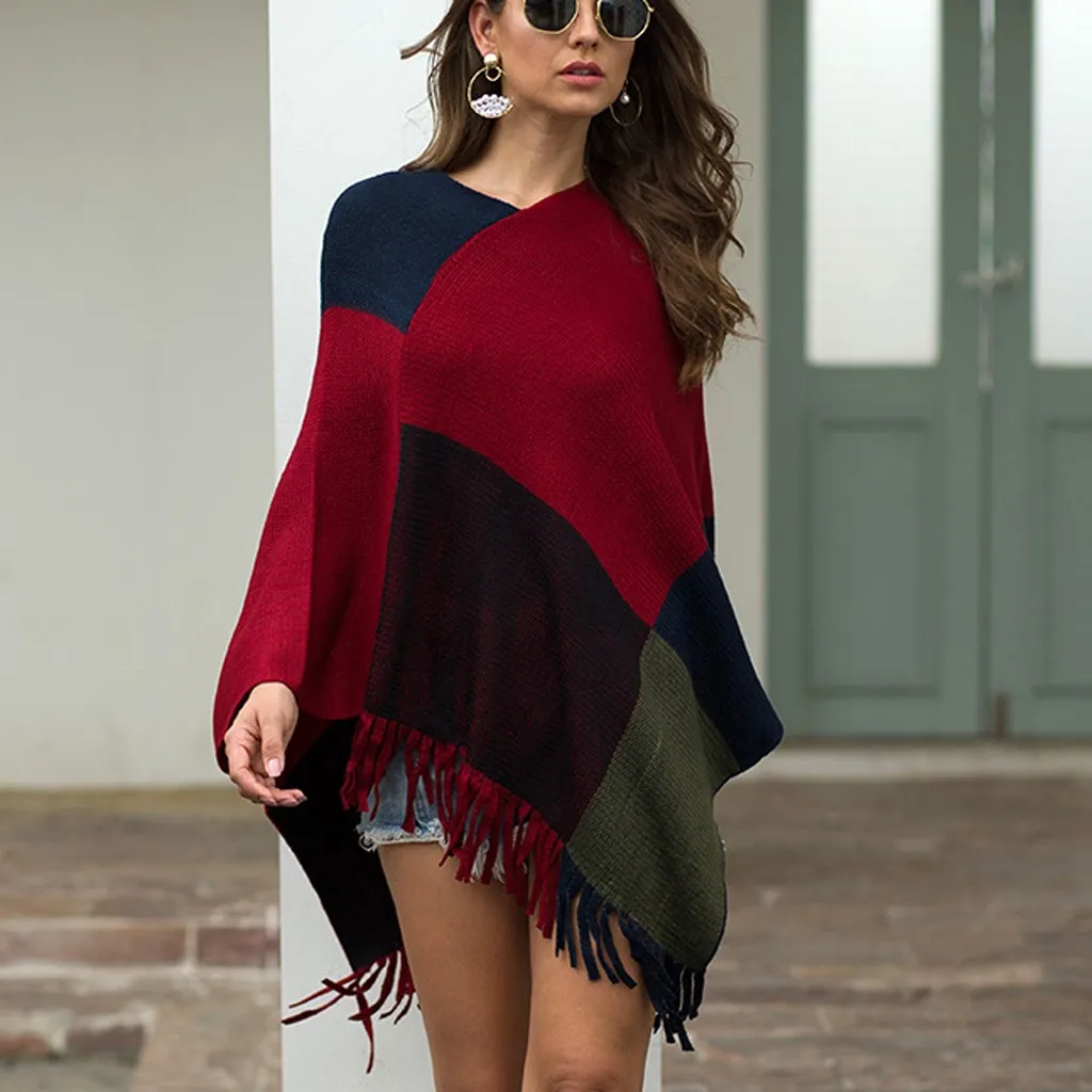Женский свитер, пуловер с v-образным вырезом, нерегулярная Лоскутная накидка, Свободный кардиган, Sueter Mujer Invierno, зимняя одежда