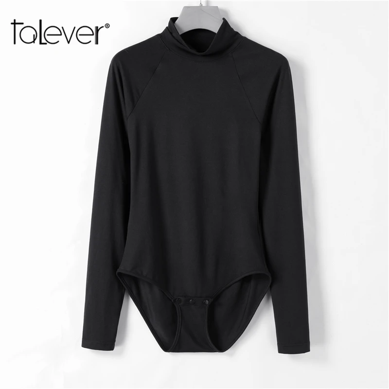 Autumn Winter Sexy Black Long-Sleeve Turtleneck Jumpsuit Women Basic Slim Bodysuit Female Fashion Jumpsuits Plus Size Talever