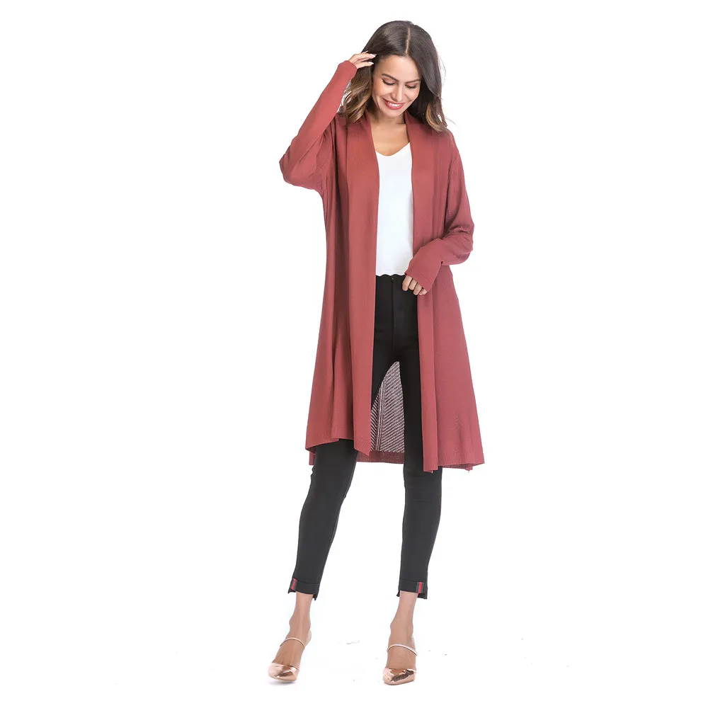 2018 New Fashion Women Thin Openwork Sweater Solid Color Drape Cardigan Coat Long Design Female Knitted Sweater Lady