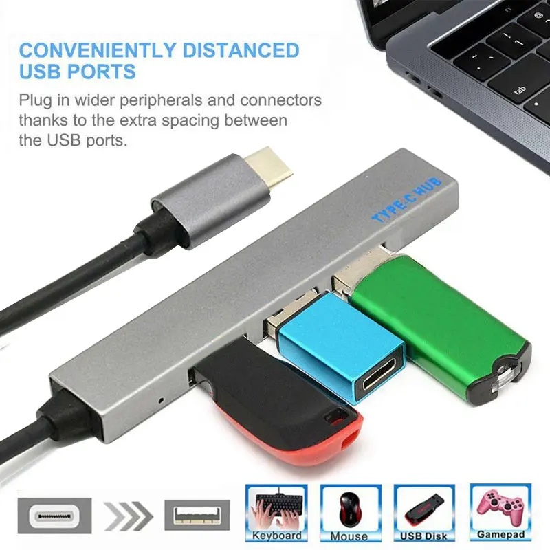4 Порты и разъёмы usb-хаб адаптер для MacBook Pro Тетрадь портативных ПК USB флэш-накопители USB 3,1 концентратор ультра-тонкий Алюминий