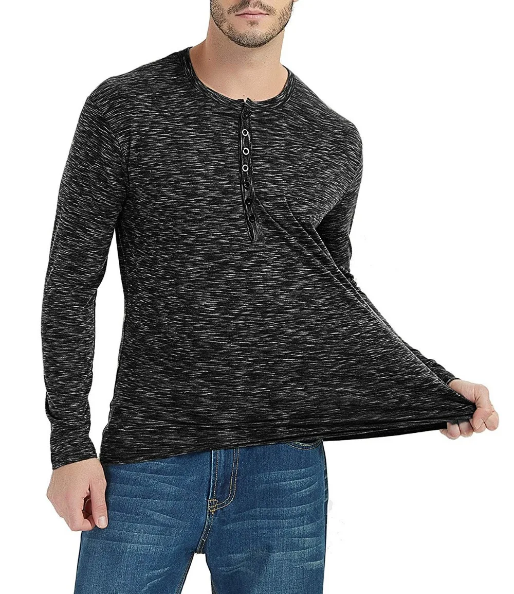 Мужская облегающая футболка с длинным рукавом на осень и весну, футболка Хенли, уличная футболка на пуговицах, хипстерская футболка, Мужская одежда, базовый топ, футболка
