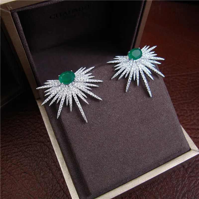 

Hot sale Women earrings,Fashion AAA cubic zirconia sunflower shaped greenstud earrings, E1235g