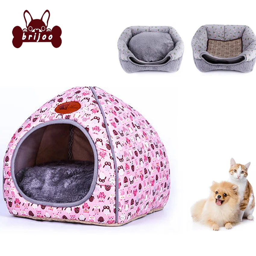 Dog House For Small Medium Dogs Cats Closed Folding Pet Kennles Warm Teddy House Cute Bowknot Decorate Mongolian Dog Kennel