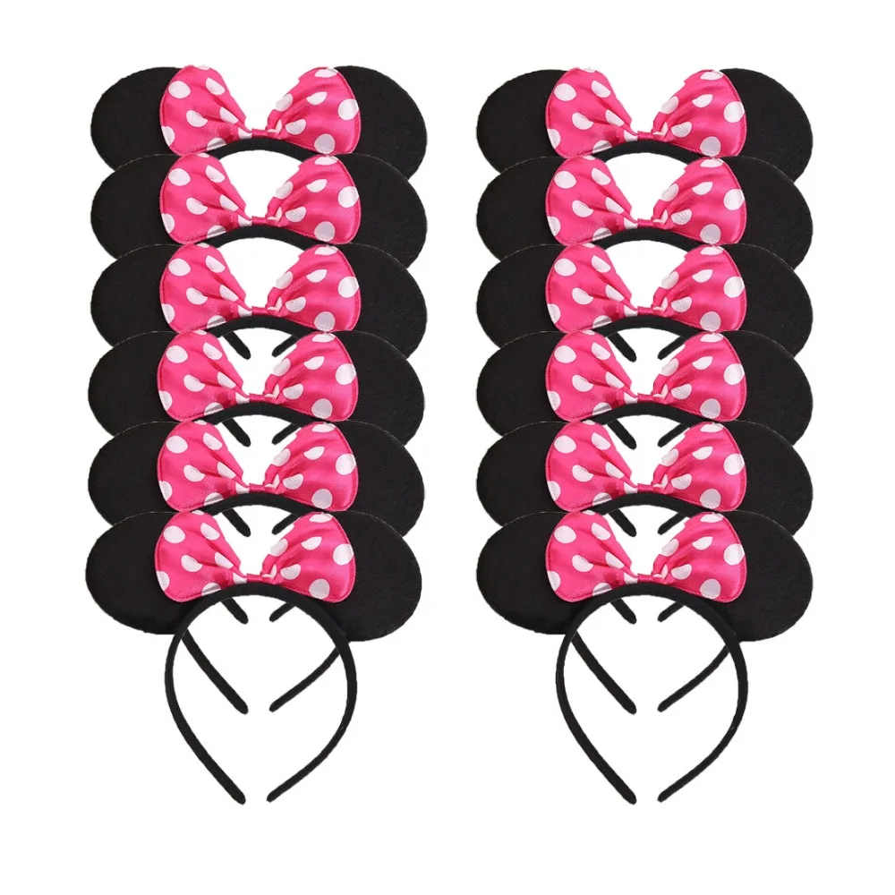 *40 PCS* 20 Mickey Ears Headband All Black 20 Minnie Black With Red Bow Headband