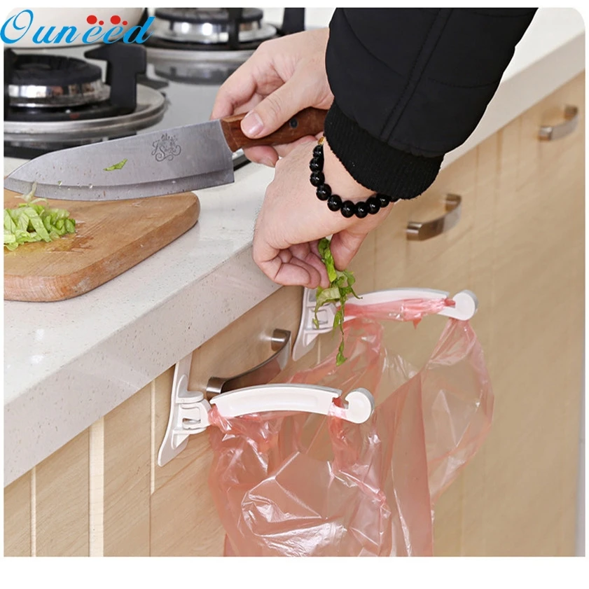 

11.11 HIigh Quality 1Pair Kitchen Door Cabinet Hook Rack Trash Bags Storage Garbage Handbag Rack