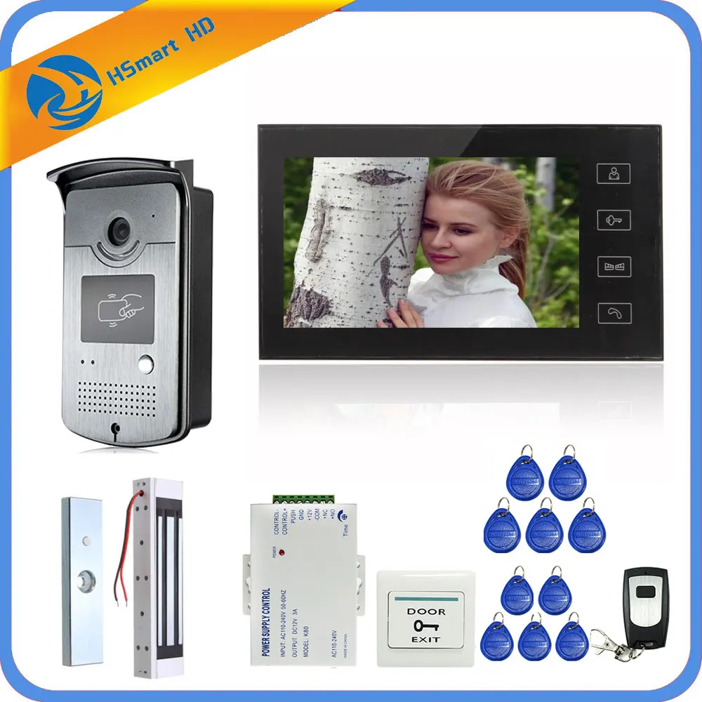 7 inch Touch Key Screen Color Video Door Phone Doorbell Intercom Electric Magnetic Lock System 700TVL RFID Access HD Camera CCTV