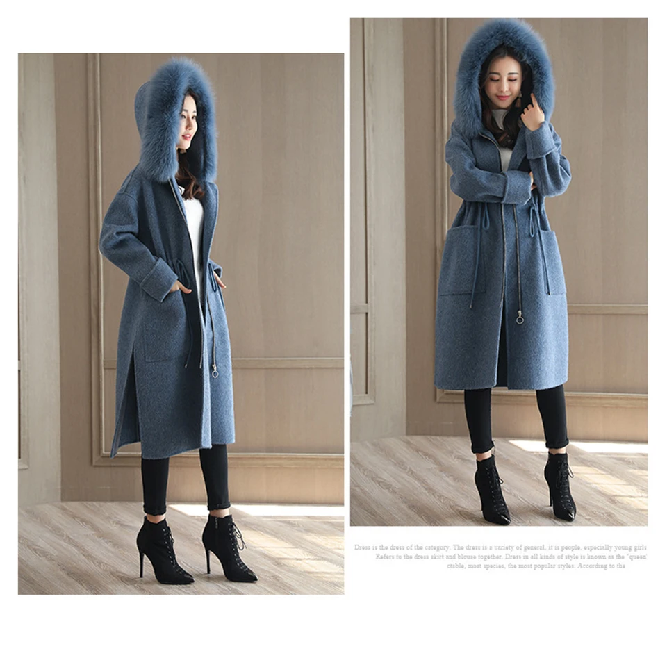 Осень и зима новая Корейская версия длинные и тонкие шерстяные куртки с утолщенной шерстью пальто и женская шея