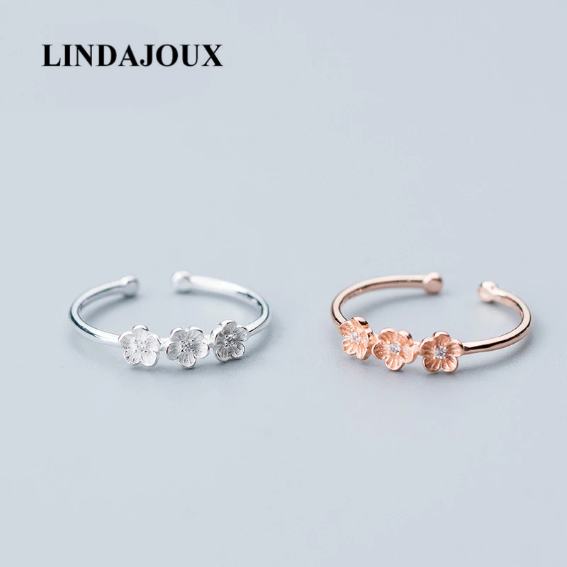 LINDAJOUX 925 стерлингового серебра винтажные матовые тройной цветок кольца для