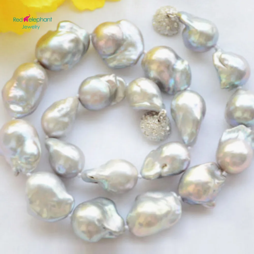 

FREE SHIPPING>>>@@ Free shopping! 12-16mm Natural Gray Akoya Baroque Pearl Fashion Necklace 18