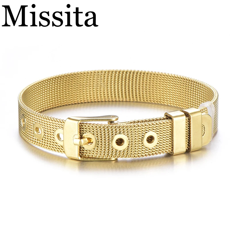 

Cuteeco 2019 New Design Mesh Keeper Pan Bracelet 10mm Stainless Steel Charm Bracelets for Women Men Party Bar Gifts