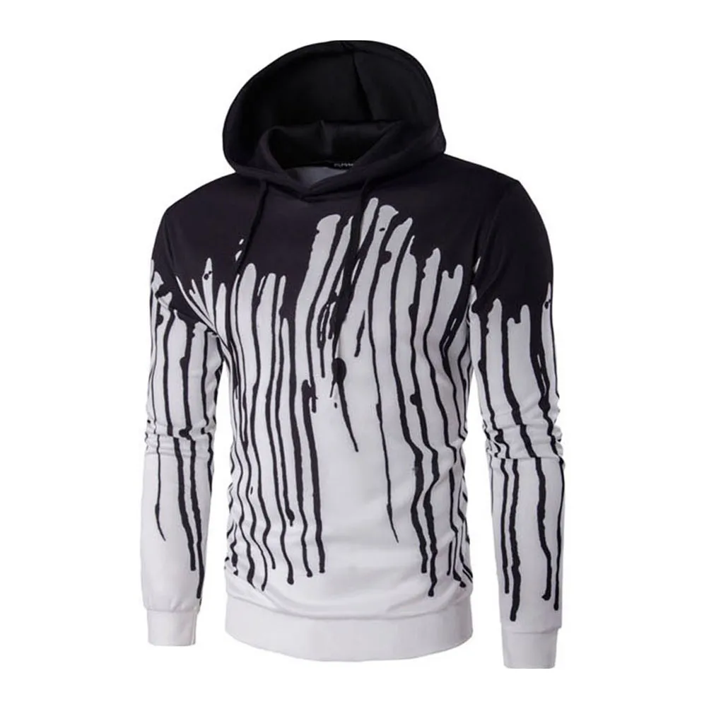 Colorful Men Autumn 3D Ink Print Hooded Sweatshirt Long Sleeve Pullover ...