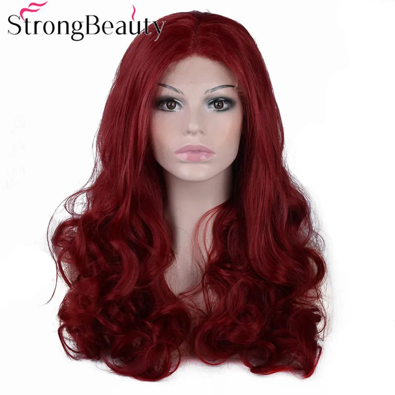 StrongBeauty длинные волнистые Красные кружевные фронтальные синтетические волосы
