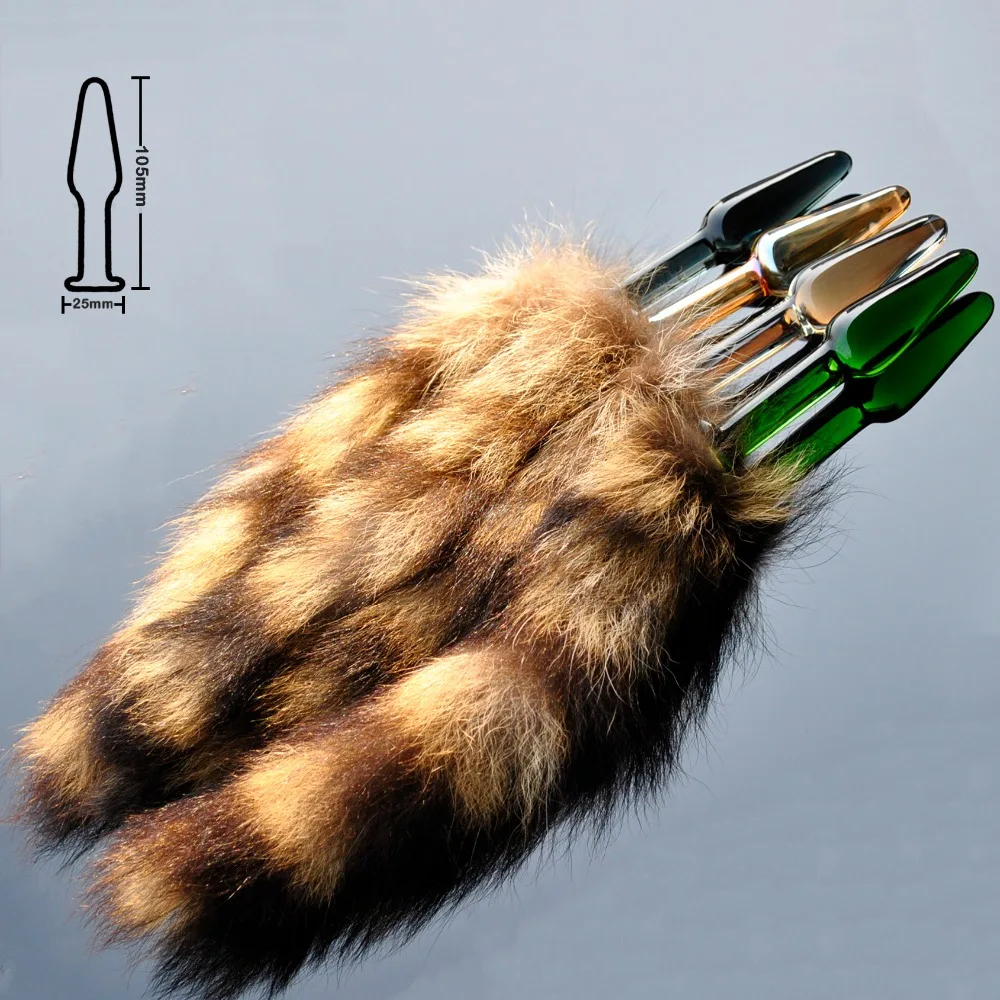 Pyrex glass anal butt plug with animal fox tail adult game sexy costume masturbation bead font