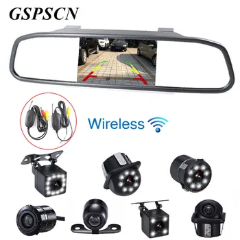 GSPSCN Car Night Vision Reversing Backup Camera+ 4.3 inch Car Lcd Rear view Mirror Monitor with Wireless Transmitter Receiver hd foldable car rear view monitor reversing 4 3 inch lcd tft display with night vision backup rearview camera for vehicle