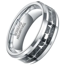 8MM Men’s Tungsten Carbide Rings with Carbon Fiber Inlay Heartbeat Cardiogram Women Jewelry Wedding Band Comfort Fit