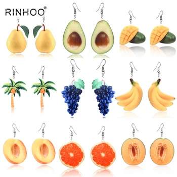 

Rinhoo Cute Fruit Earrings Banana Peaches Pear Kiwi Orange Cucumber Dragon Apple Pineapple Fruit Dangle Hook Earrings Jewelry