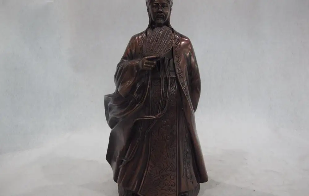 

Copper Bronze Three Kingdoms Famous Zhu ge Liang KongMing Zhugeliang Art Statue