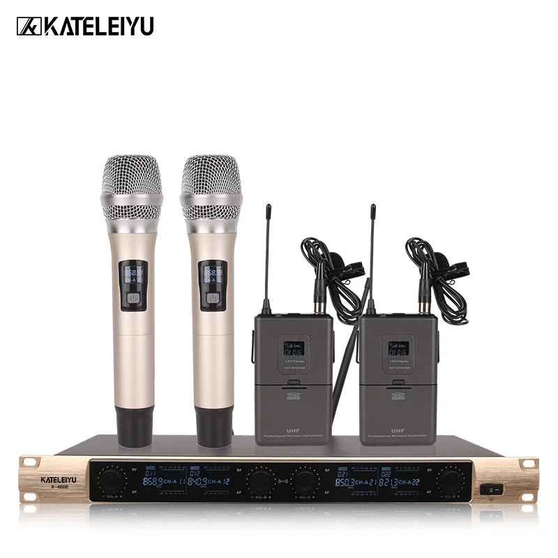 Профессиональный беспроводной микрофон VHF 4 канальный ручной с отворотом X