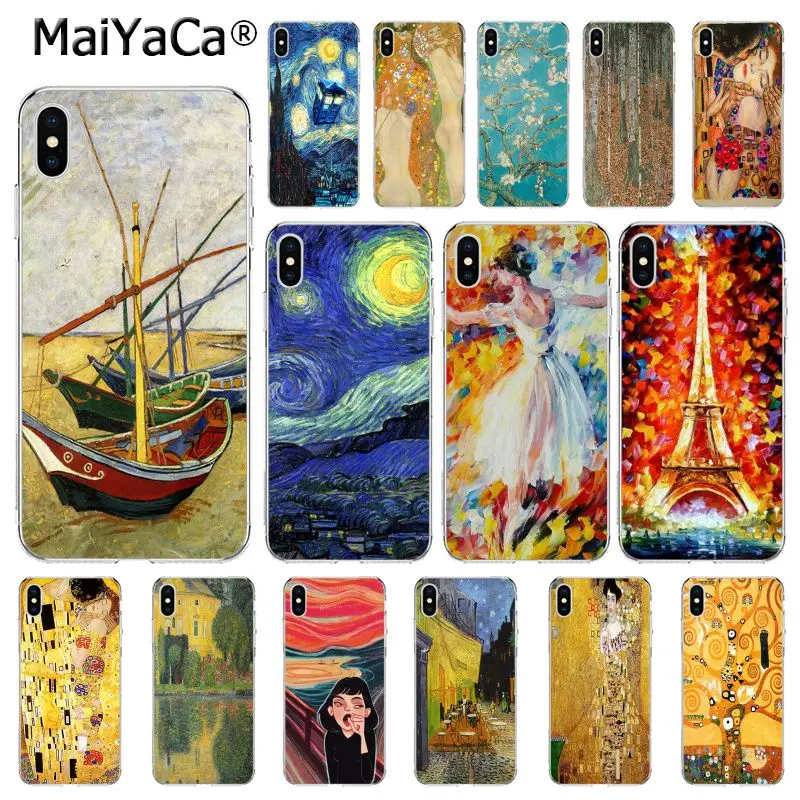 

MaiYaCa Kiss Gustav Klimt Van Gogh Starry Night Star Soft Phone Case for iPhone 8 7 6 6S Plus X XS MAX 5 5S SE XR 10 Cover